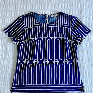 Trina Turk Geometric Blouse | blue & white